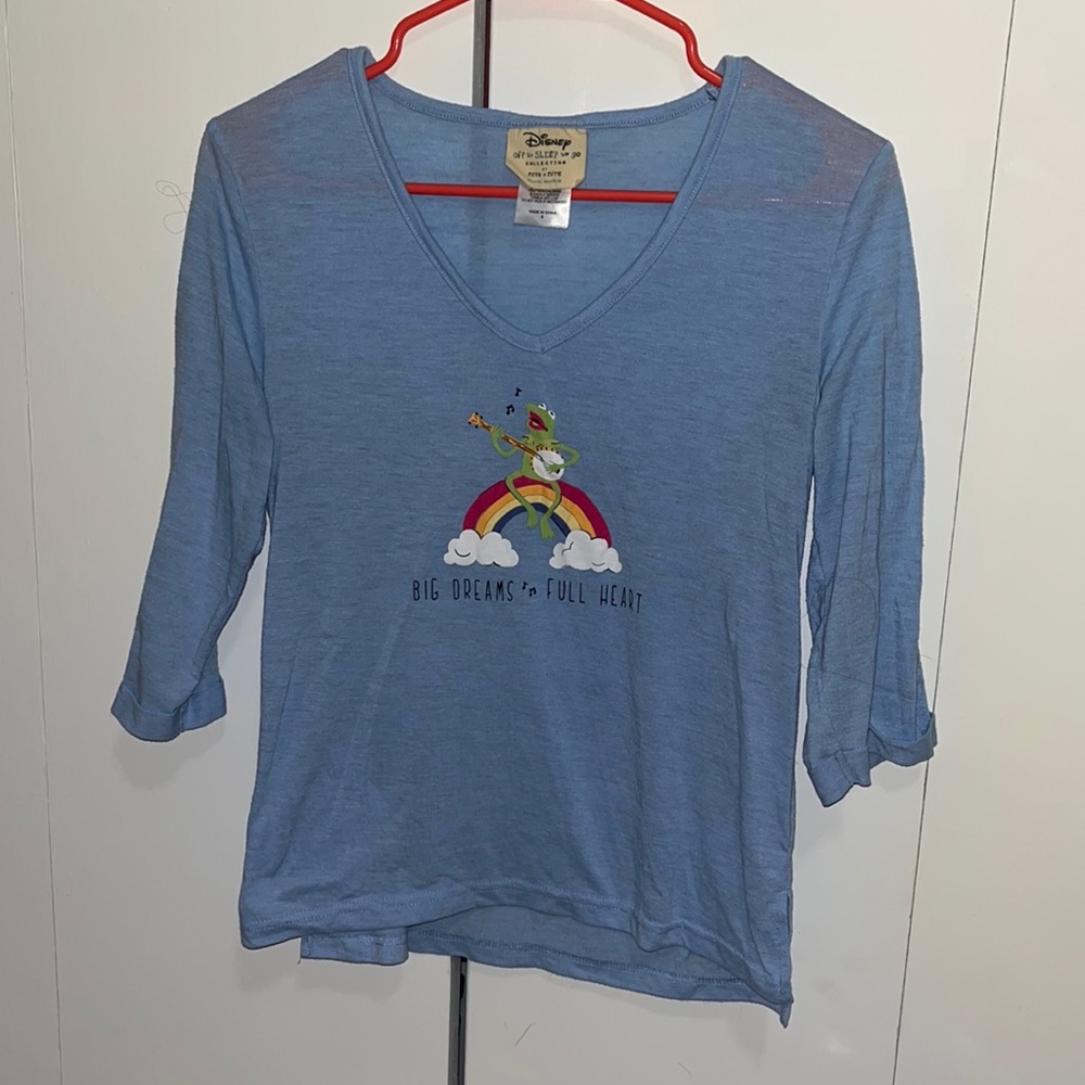 DISNEY KERMIT BIG DREAMS FULL HEART PAJAMA SHIRT 3/4 SLEEVE SIZE SMALL
